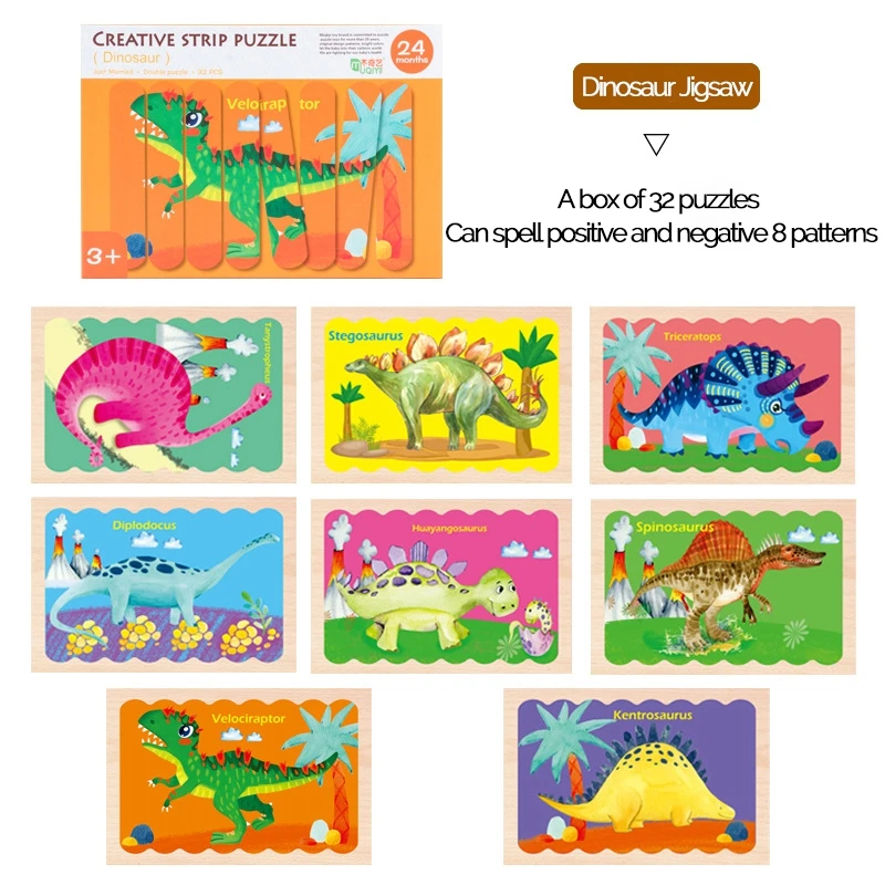 

New Wooden Toys Jigsaw Puzzle Creative Strip Puzzles For Kids Montessori Cartoon Wooden Set Early Education Toy for Children