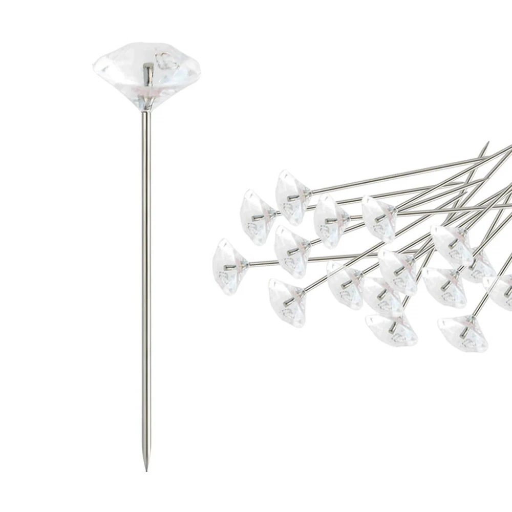 100 шт./корт. Головные швейные булавки бриллиантовые в пластиковой коробке