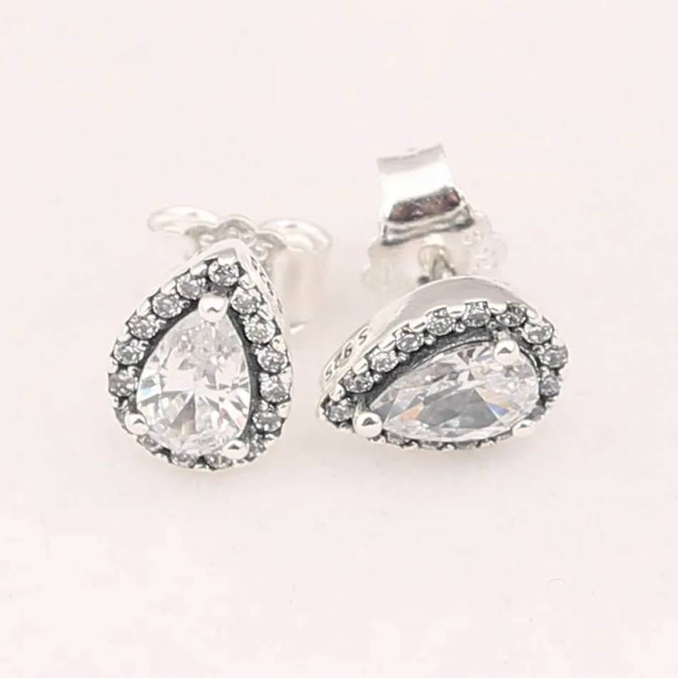 

Authentic S925 Earring Radiant Teardrops With Crystal Stud Earrings For Women Wedding Party fit Lady Fine Jewelry