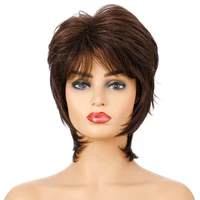 mixed brown wig short pixie synthetic wigs for white women natural looking curly hair wigs heat resistant fiber