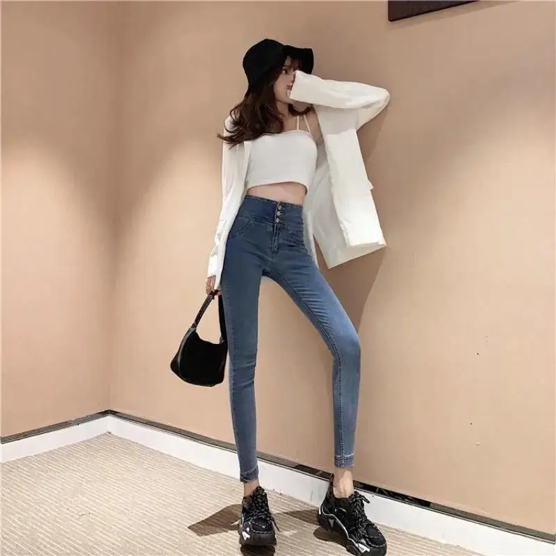 

Fashion High-Waist Jeans Women 2021 New Spring And Summer Are Thin And High-Stretch Tight-Fitting Hip Peach Buttocks Pants Women