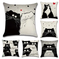 new cartoon cat linen cushion cover 45x45cm pillow case home decorative pillows cover for sofa car cojines fall decor cute