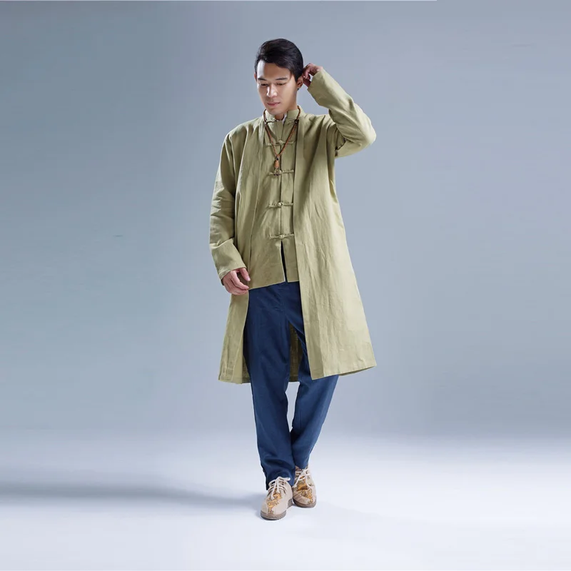 Мужская ветровка винтажная длинная льняная куртка 2018 |