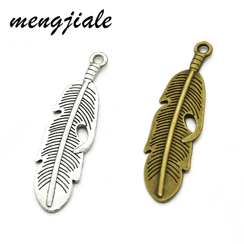 

8pcs Wholesale Two Color Feather Charms Zinc Alloy Metal Vintage Pendants For DIY Handmade Jewelry Accessories Making 49*13mm