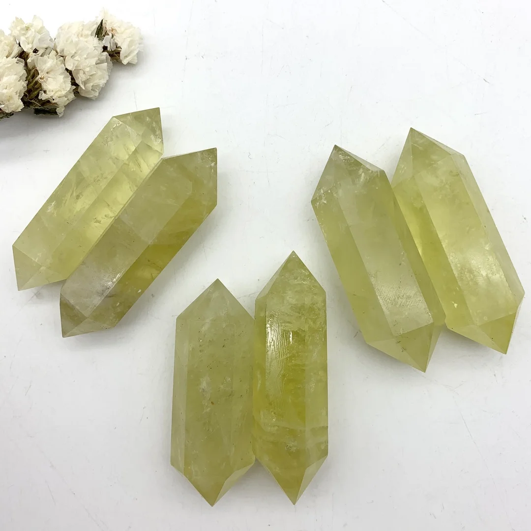 Природный полированный Желтый Цитрин двойная точка кристалл камень башня с