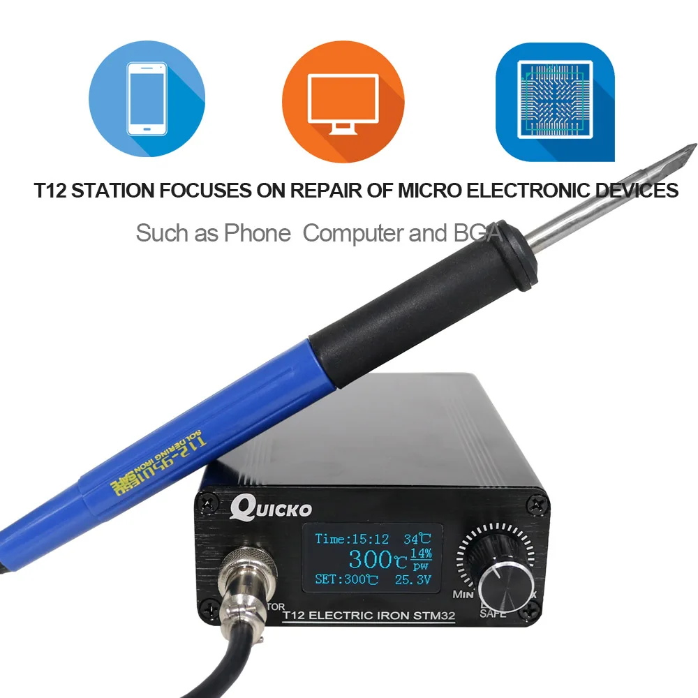 QUICKO STM32-OLED 1,3 дюймов T12 паяльная станция с русской корейской английской китайской языковой ручкой 6C-9501 наконечники для паяльника