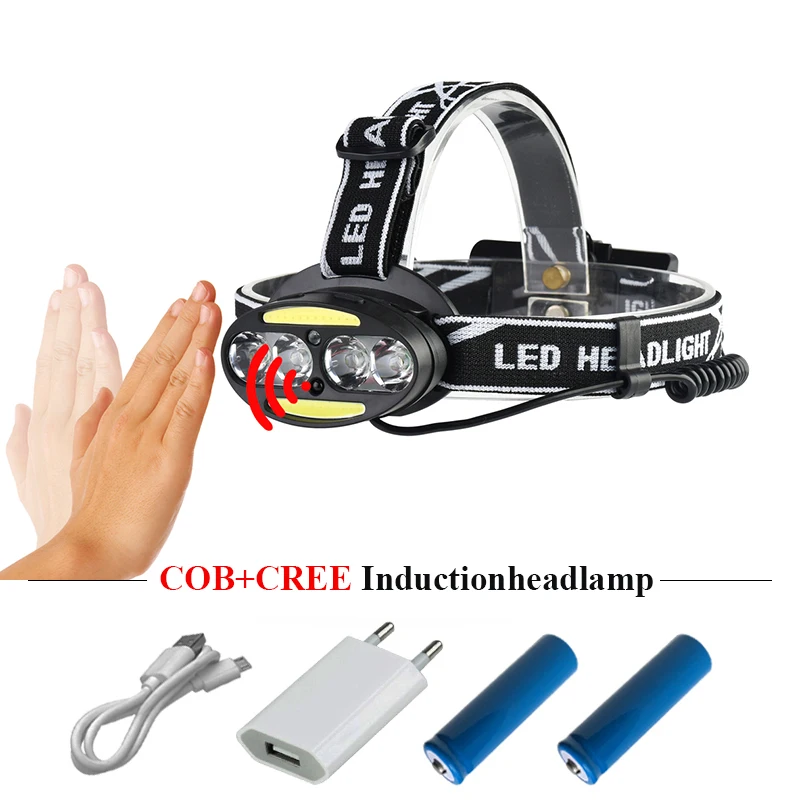 

Sensor LED Headlight 18650 Rechargeable Powerful Headlamp USB Head Torch LED XML T6 High Power Head Lamp Hunting Fishing Lantern