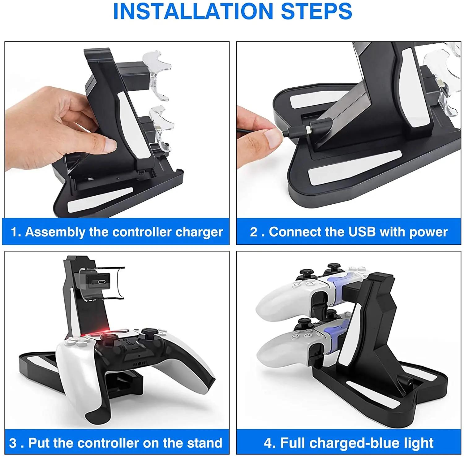 

PS5 Controller Charger Double USB Fast Charging Docking Station Stand & LED Indicator for PS 5 Controllers