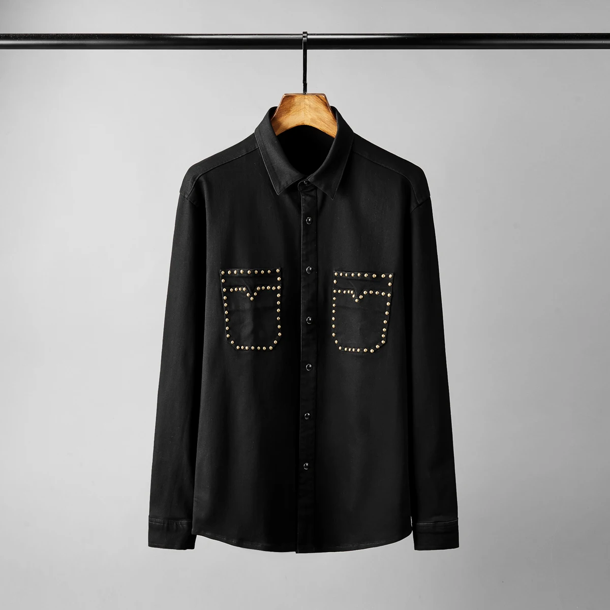 Новинка джинсовые мужские рубашки роскошные с длинным рукавом двумя карманами