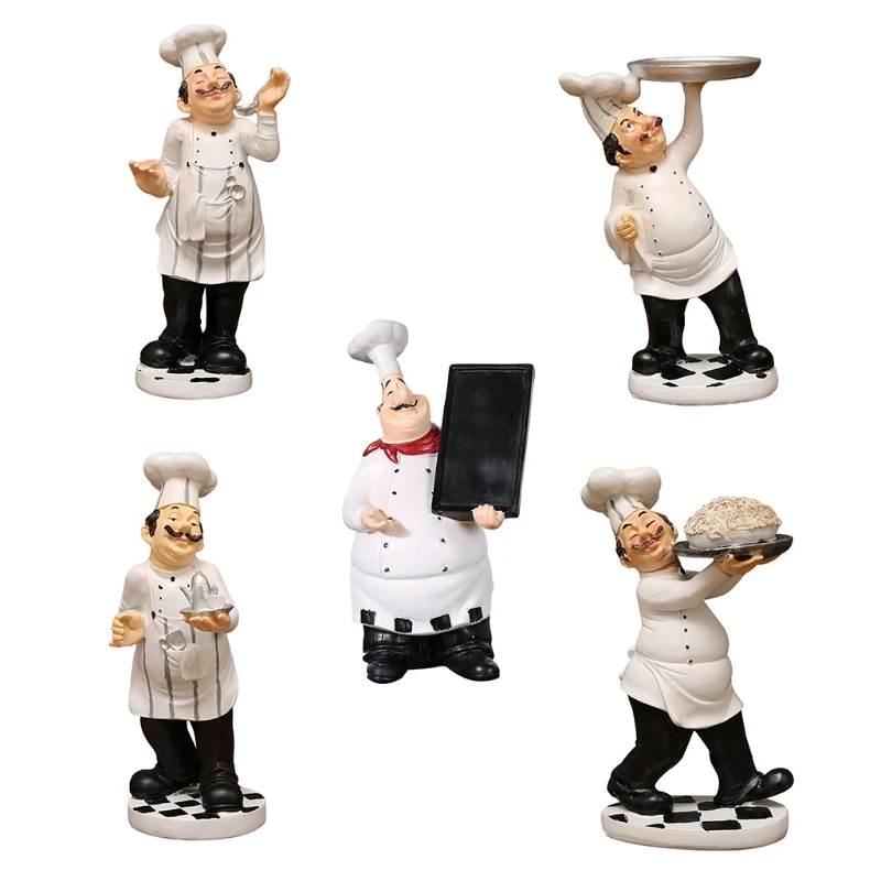 

N7MB Retro European Chef Figurine Statue Model 3D Resin Art Craft Ornaments Home Kitchen Restaurant Decoration