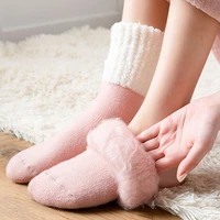 thick warm sleep socks slippers thicken women girls solid color shoes soft velet casual non slip warm winter mid tube cute socks