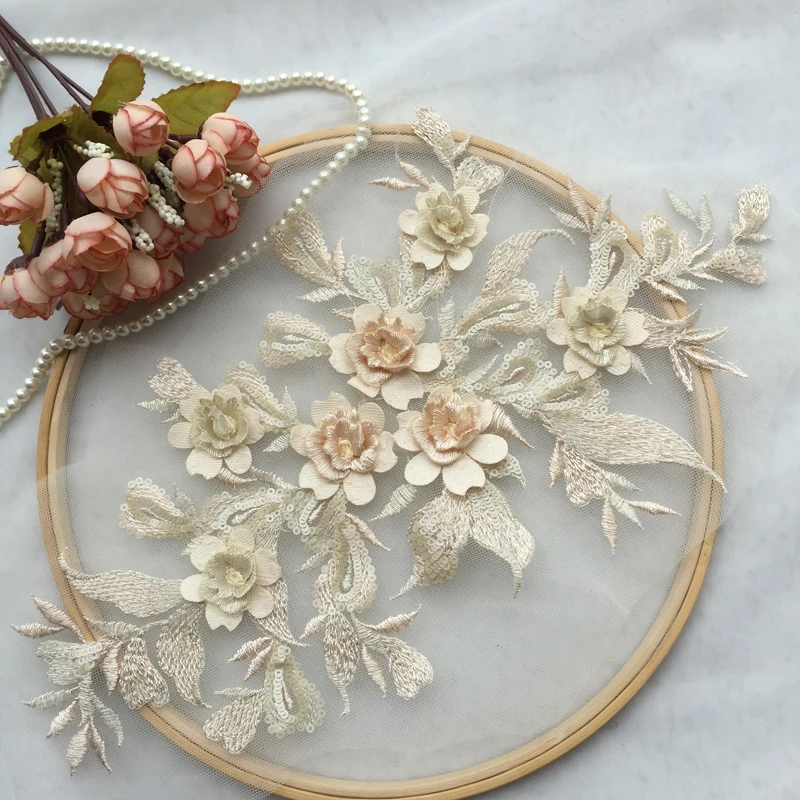Белые кружевные 3D Аппликации изысканная вышитая Цветочная аппликация от кутюр