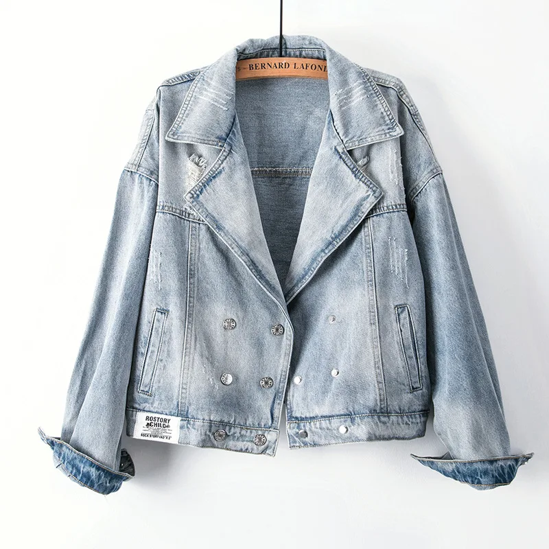 

2021 Spring And Autumn New Versatile Short Coat Solid Color Long Sleeve Jacket Korean Printed Denim Women's Loose Collar Jacket