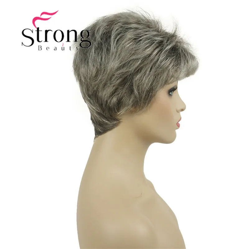 StrongBeauty короткие синтетические волосы парик блонд с серебристыми полными