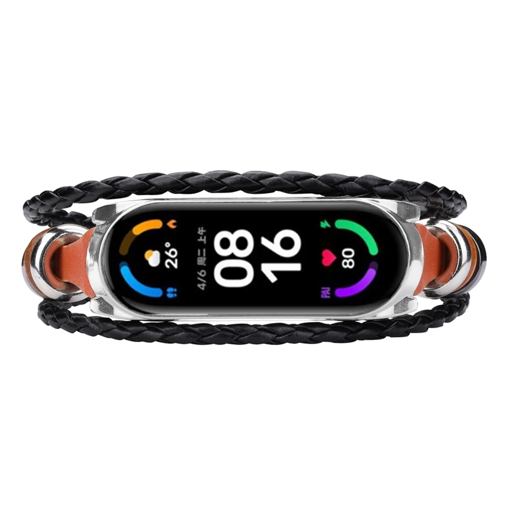 Ремешок сменный для Xiaomi Mi Band 6 5 4 3 Кожаный Плетеный ремешок аксессуары браслет