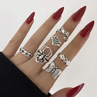 aprilwell 6 pcs punk butterfly rings set for women vintage aesthetic gothic spider kpop rose anillos couple gift fashion jewelry