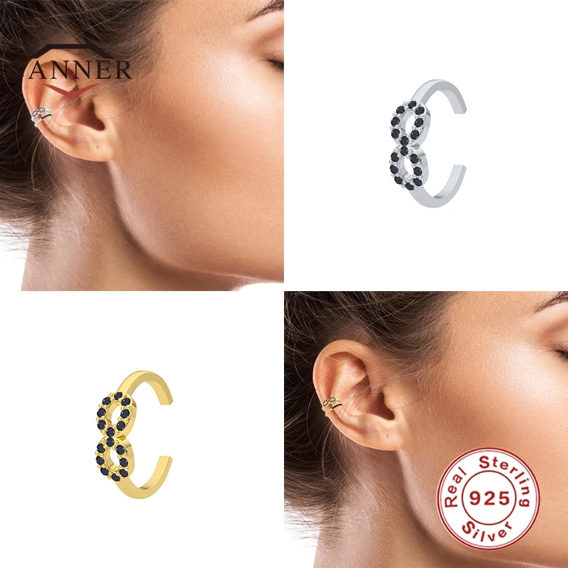 

CANNER 100% 925 Sterling Silver Black White Zircon Ear Cuff Clip on Earrings for Women No Piercing Ear Clips Jewelry Pendients