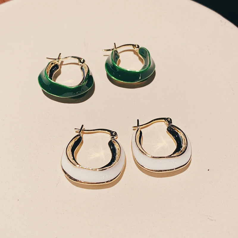 Холодный стиль зеленые капельные глазурованные геометрические серьги