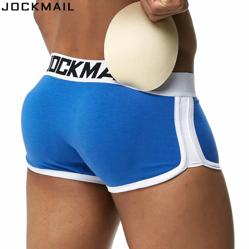 JOCKMAIL Padded mens underwear boxers Trunks with sexy gay penis pouch bulge enhancing Front + back Double removable push up cup