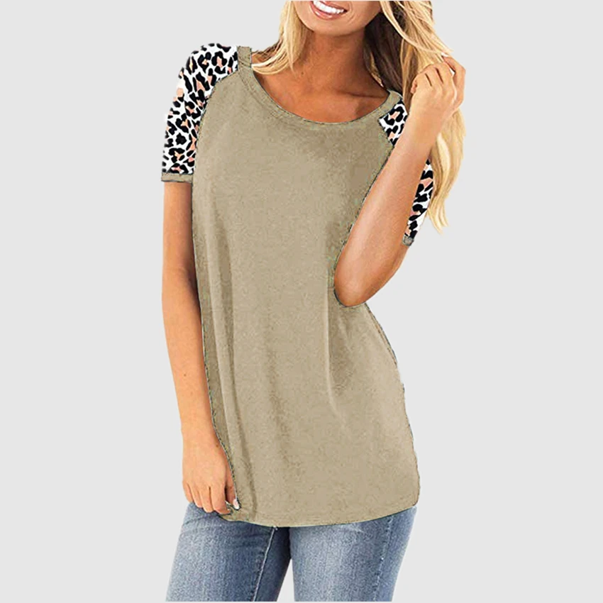 Женская футболка с леопардовым принтом повседневная черная коротким рукавом и