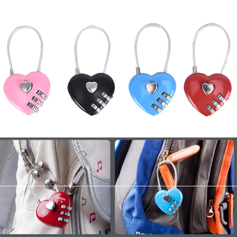 Exquisite Wire Rope Combination 3 Digital Padlock Travel Bag Heart Password Lock Suitcase Door Luggage Backpack Code Locks | Спорт и