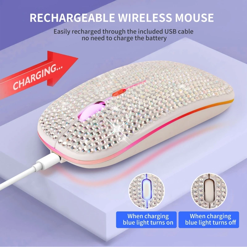 

Rhinestone Crystal Wireless Dual Mode 2in1 Blue-tooth 5.0 + 2.4Ghz 1600DPI Mouse W8ED