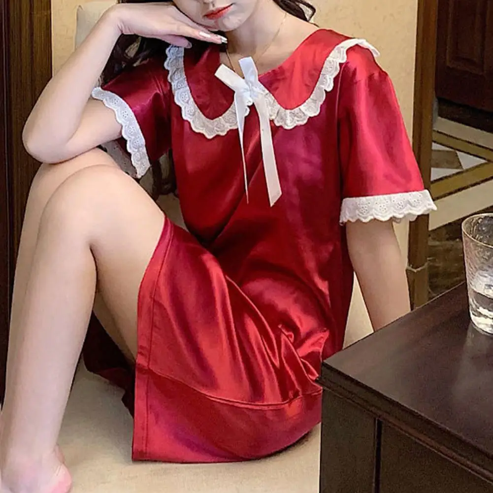 

Женский пикантный сарафан с отложным воротником, Однотонная ночная рубашка из полиэстера с коротким рукавом, домашняя одежда, летняя одежд...