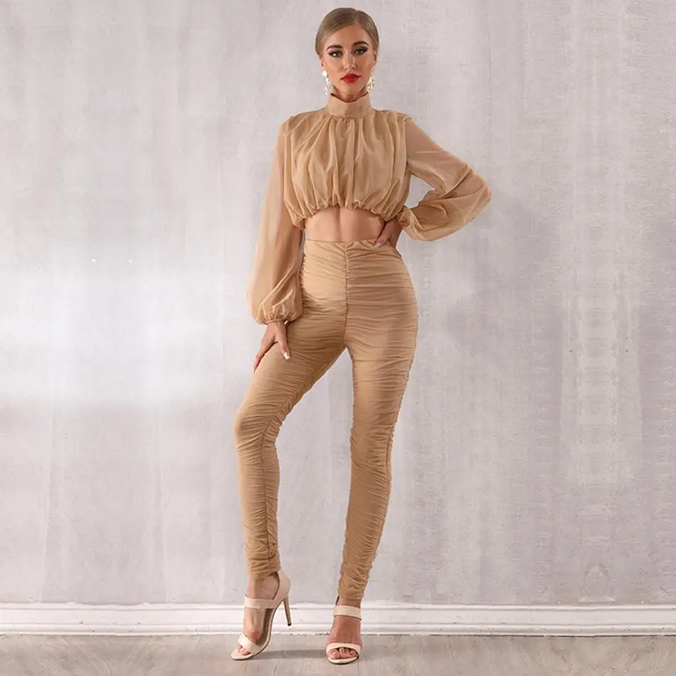 Новейший Модный женский комбинезон с длинным рукавом и сеткой для вечеринок в