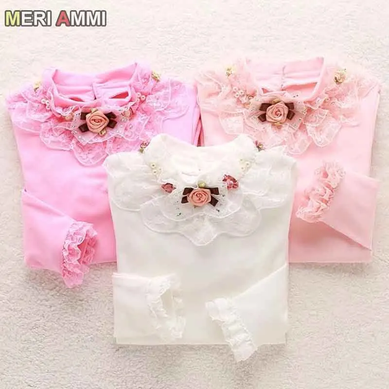 Мери ами детская одежда для девочек модная кружевное Теплая Флисовая футболка