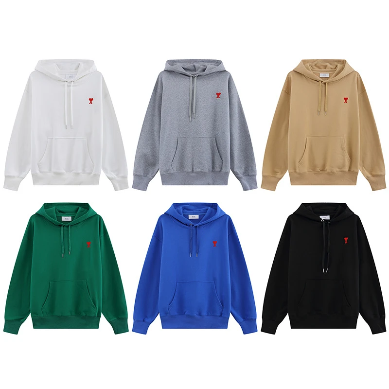 

2021 стильные высококачественные повседневные толстовки AMI, хлопковые толстовки с вышивкой для мужчин и женщин, Осенние/Зимние толстовки