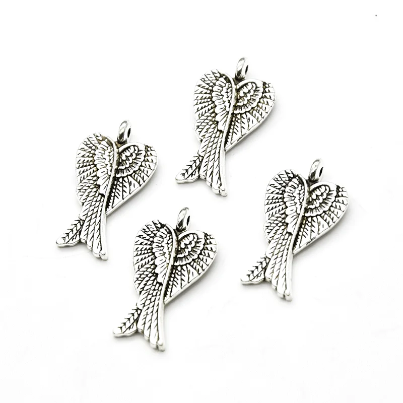 

10pcs Wholesale Antique Silver Angel Wings Charms Zinc Alloy Metal Pendants For DIY Handmade Jewelry Accessories Making 27*15mm