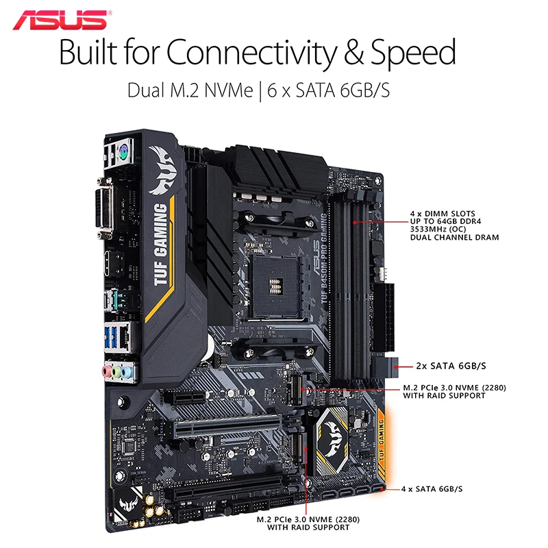 Оригинальная игровая Материнская плата ASUS TUF B450M PRO материнская 128 ГБ AM4 DDR4