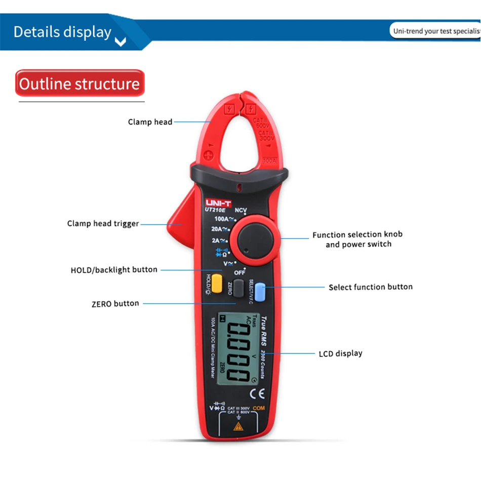 Цифровой токоизмерительный прибор UT210E с автоматическим диапазоном