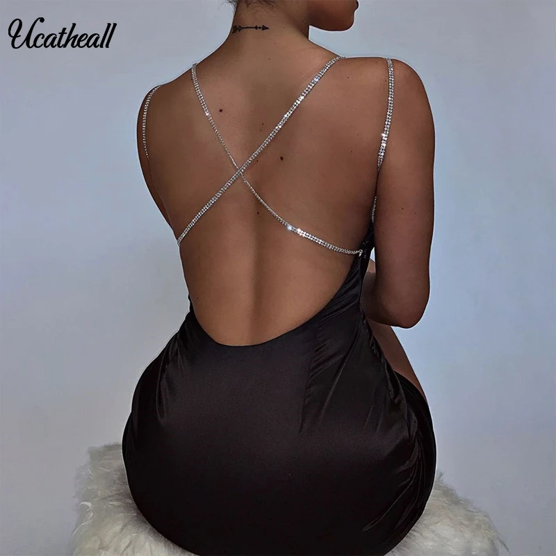 Женское Бандажное облегающее сексуальное платье с кристаллами крест накрест на