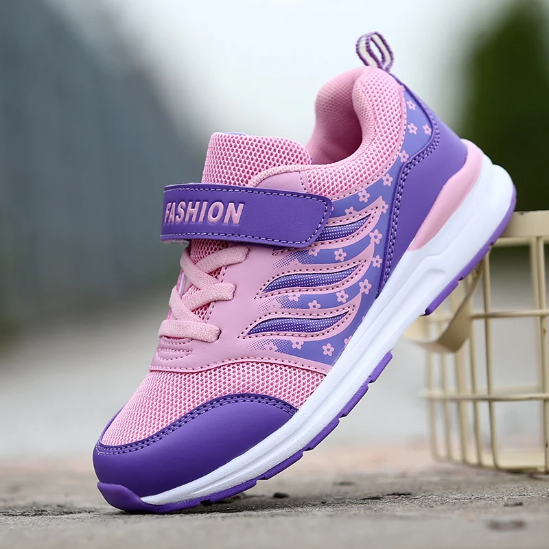 Pink Purple Mesh HOBIBEAR/Новые детские кроссовки для девочек; розовые, фиолетовые кроссовки для девочек; детские беговые кроссовки на липучке; нескользящие спортивные кроссовки для девочек - Цвет: Pink Purple Mesh