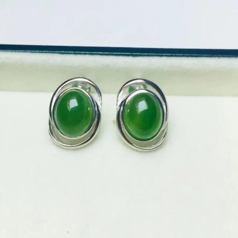 

Natural Hetian Jade Earrings 925 Sterling Silver Inlaid Jasper Egg Noodle For Women Jewelry