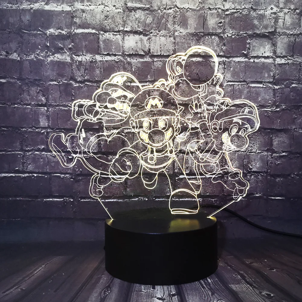 3D акриловый мультяшный светодиодный USB ночник игра Марио группа девушка декор