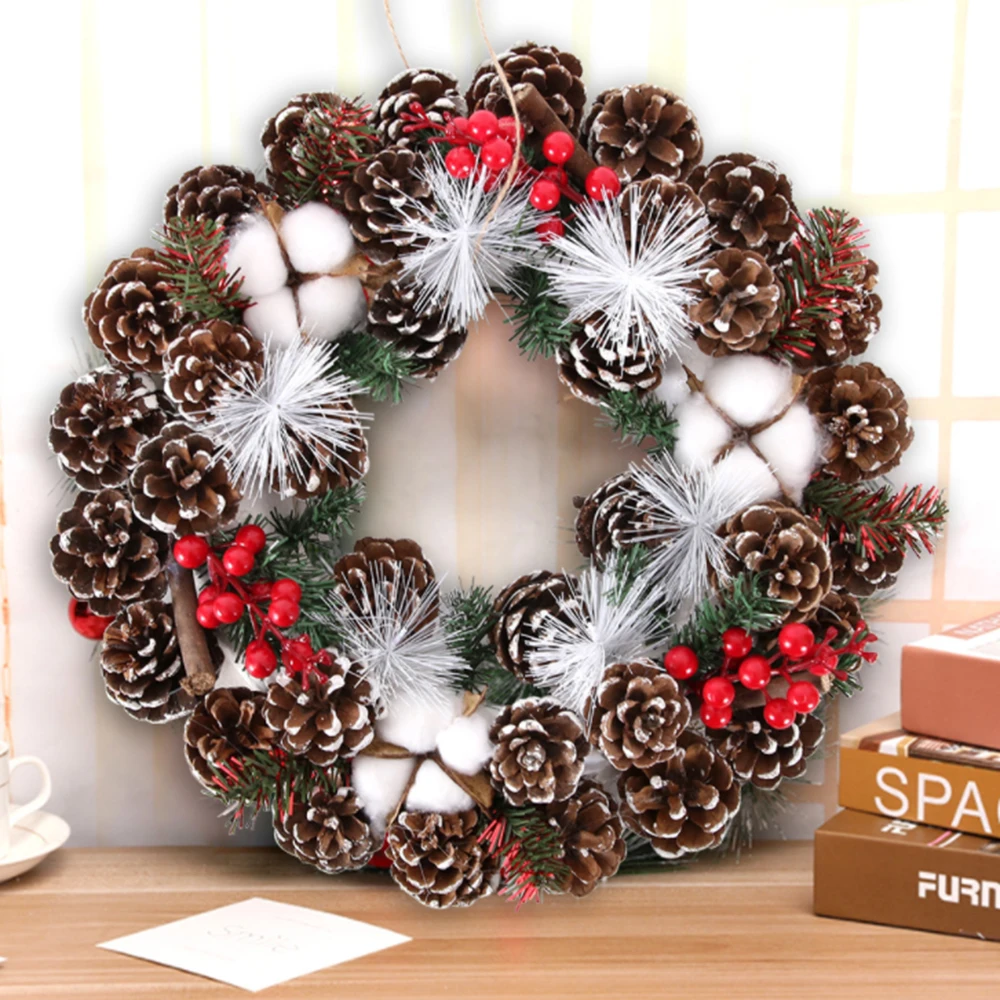 

Рождественский венок из сосновой сосны, подвесное украшение, гирлянда, декор для вечерние, Сельский деревенский домашний декор для входной ...