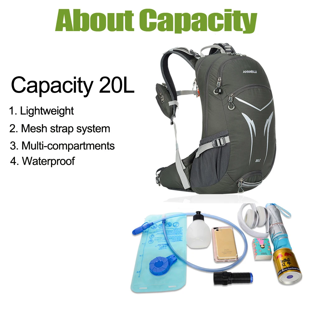 Водонепроницаемый рюкзак 20 л для бега гидратационный горного велосипеда дышащий