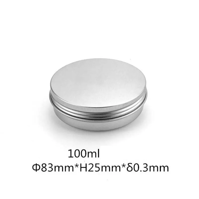 Cosmetic Cream Sample Jar Metal Skin Care Tool Sliver 100ml Screw Cap Round Aluminum Metal Tin Emulsion Cans Travel Empty 50pcs