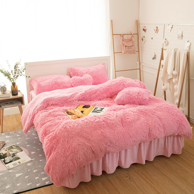 

White Blue Princess Girls Bedding set Thick Fleece Warm Winter Bed set King Queen Twin size Duvet cover Pillow Cover Bed skirt