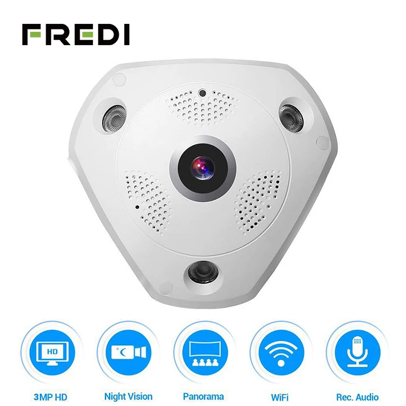 FREDI VR беспроводная IP камера 3.0MP WiFi 360 градусов панорамная рыбий глаз