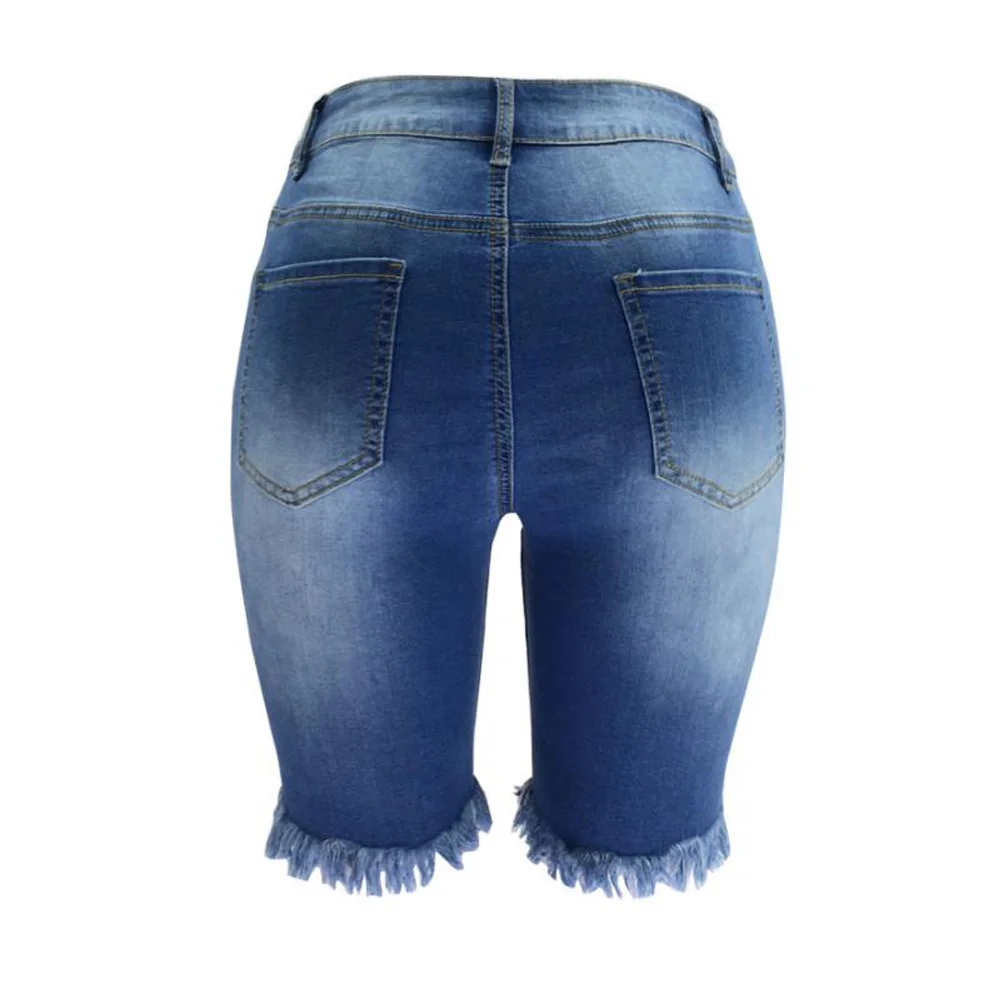 Женские джинсовые шорты до колен с высокой талией и кисточками | Женская одежда
