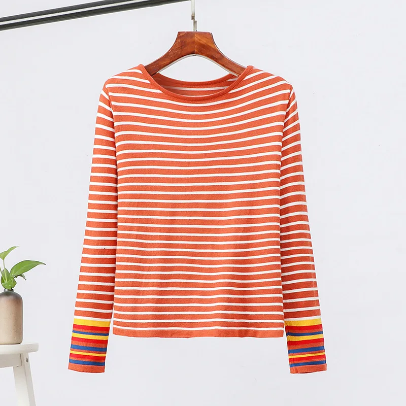 TOPPICK Autumn Sweater Women Pullover Knitted Rainbow Pull Femme Striped Stitching Bottoming Shirt Short Top | Женская одежда