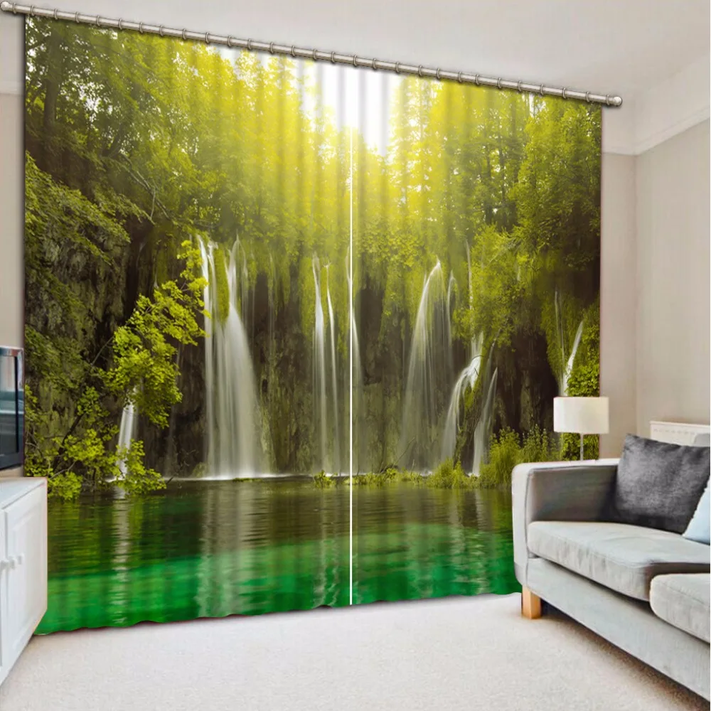 

Custom any size 3D Curtain Blackout Shade Window Curtains Green Lake Waterfall Scenery Bathroom Curtain Minions Window