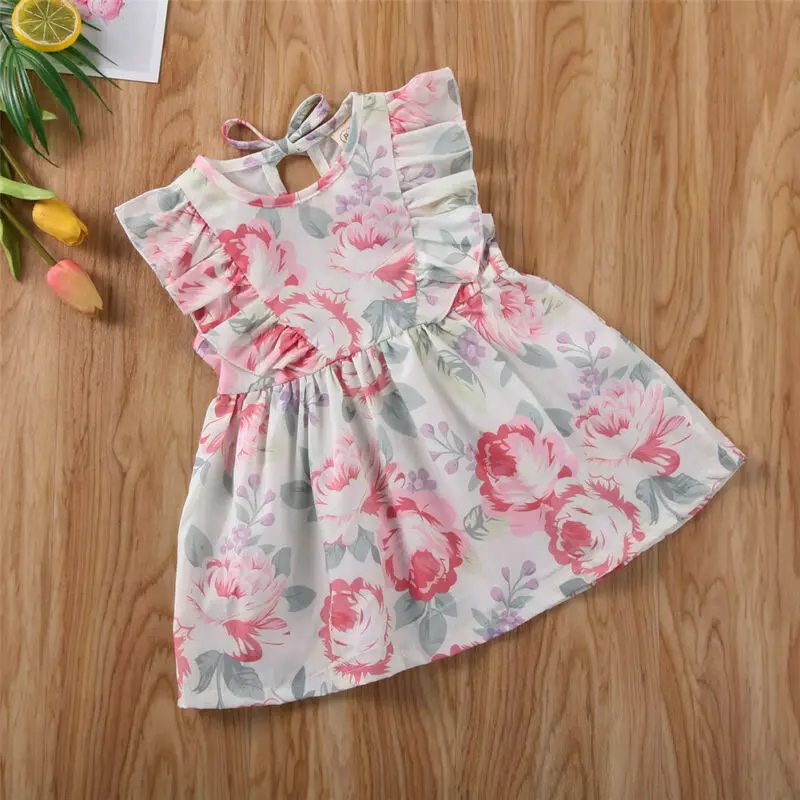 Летняя одежда для маленьких девочек Платье с рукавами оборками Праздничное