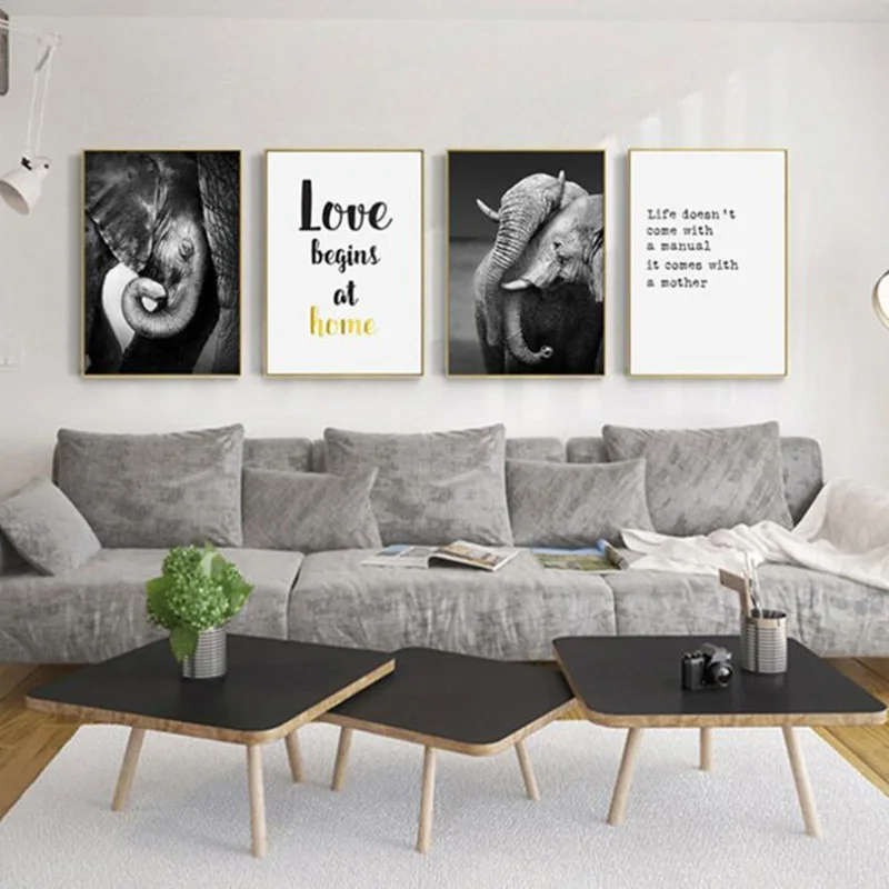 Картины HD для дома настенный плакат в скандинавском стиле со слоном и буквами