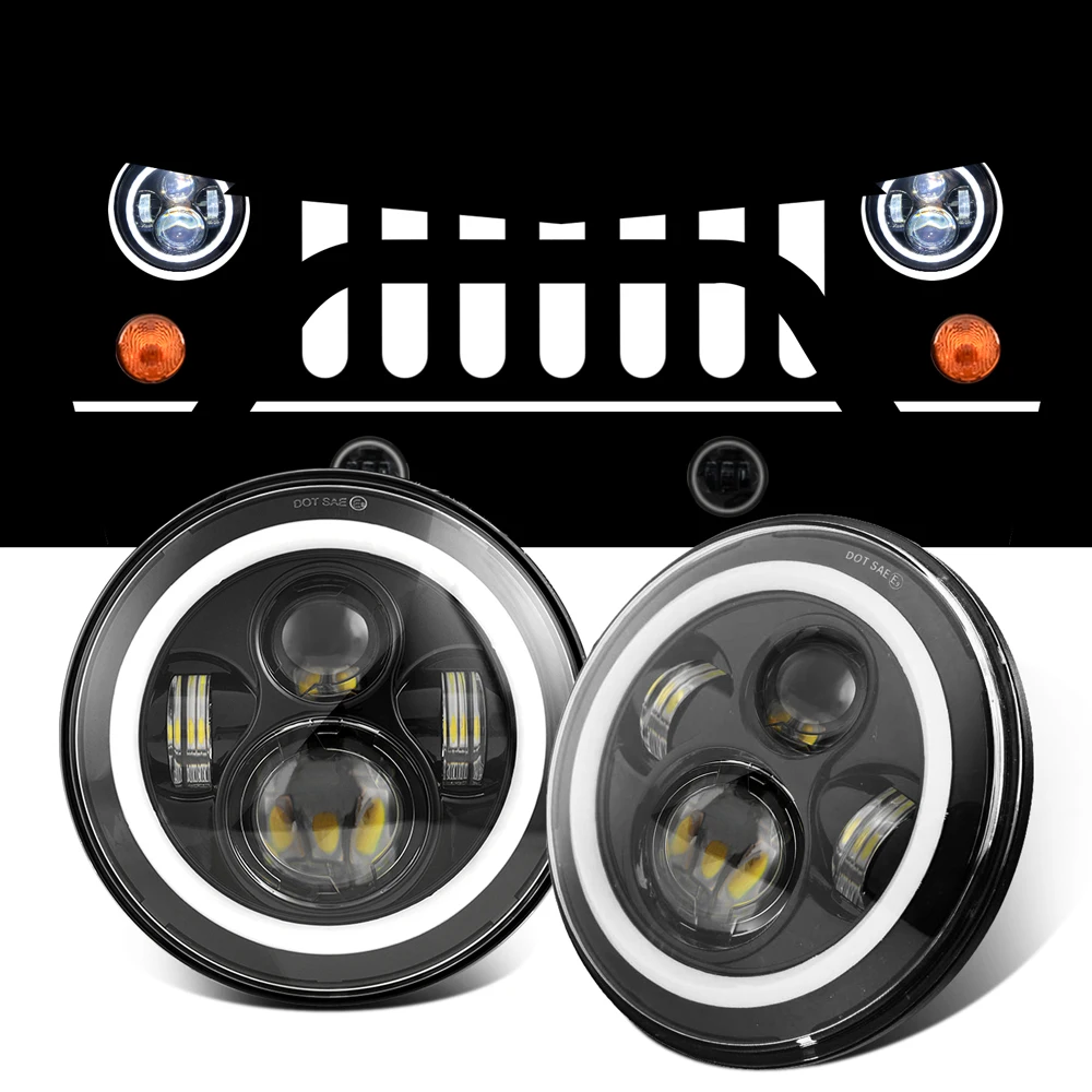 

Pair for Jeep wrangler JK TJ CJ 7INCH LED Headlight 7" Car Headlamp with High/Low Beam Motor Lamp VAZ 2121 Lada Niva 4x4 Lamp
