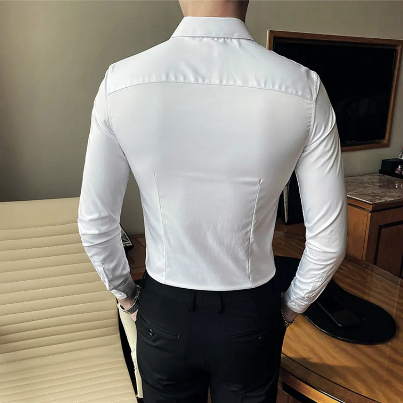 

Autumn Line Embroidered Men's Shirt Korean Slim Long Sleeve Casual Shirt Male Business Dress Tops Streetwear Chemise Homme 2020