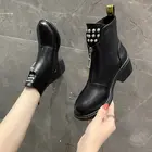 Женские ботинки, модные ботинки, Корейская версия, ботинки-мартинсы на толстом каблуке, с молнией спереди, круглым носком, на среднем каблуке, хлопковые зимние ботинки